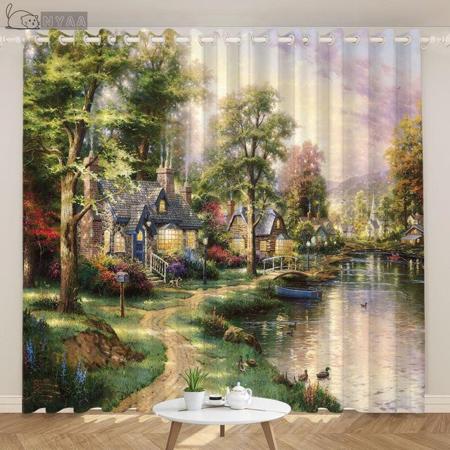 Prinzessinnen-Schloss Fenstervorhänge für Kinder und Mädchen, halbtransparent, mehrfarbig, 2er-Set, B/H: 50 x 130 cm - Bild 1