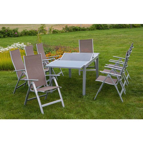 Merxx Gartenmöbel-Set Carrara 7-teilig in Taupe mit ausziehbarem Tisch und Sicherheitsglas - Bild 2