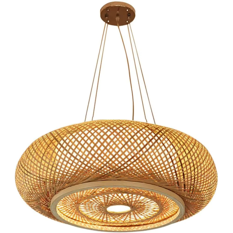 JOYINLED Japanischer Bambus-Kronleuchter, handgewebte Pendelleuchte im Boho-Stil für Wohnzimmer und Schlafzimmer, E27 LED, Durchmesser: 50 cm - Bild 3