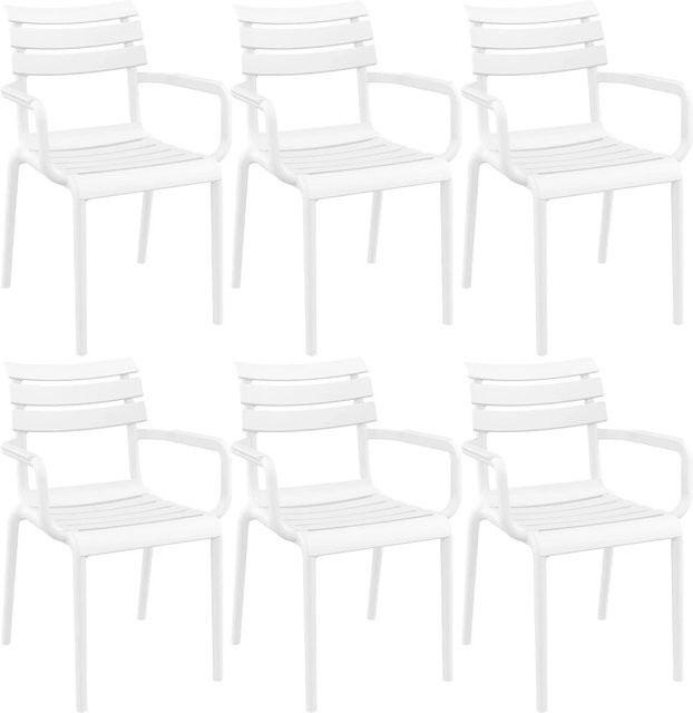 6er Set DELUKE Gartenstühle LARS in Weiß, stapelbare Loungestühle aus Polypropylen für Outdoor und Garten, B/T/H: 58 x 59 x 85 cm - Bild 1