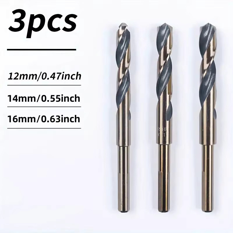 3-teiliges HSS Twist Drill Set aus Schnellarbeitsstahl in Silber für Holz, Metall und Kunststoff mit dreieckigem Schaft, Durchmesser: 12 mm, 14 mm, 16 mm - Bild 2