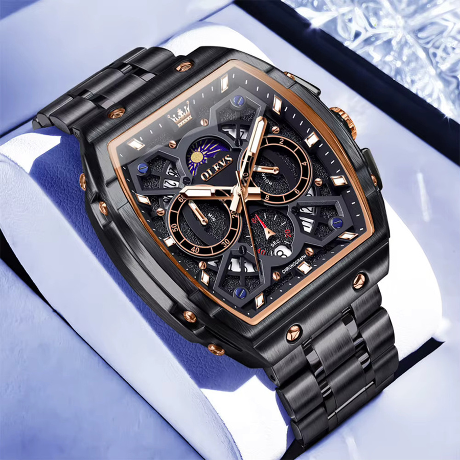 OLEVS Armbanduhr Edelstahl, Quarz, Schwarz, Herren - Bild 2