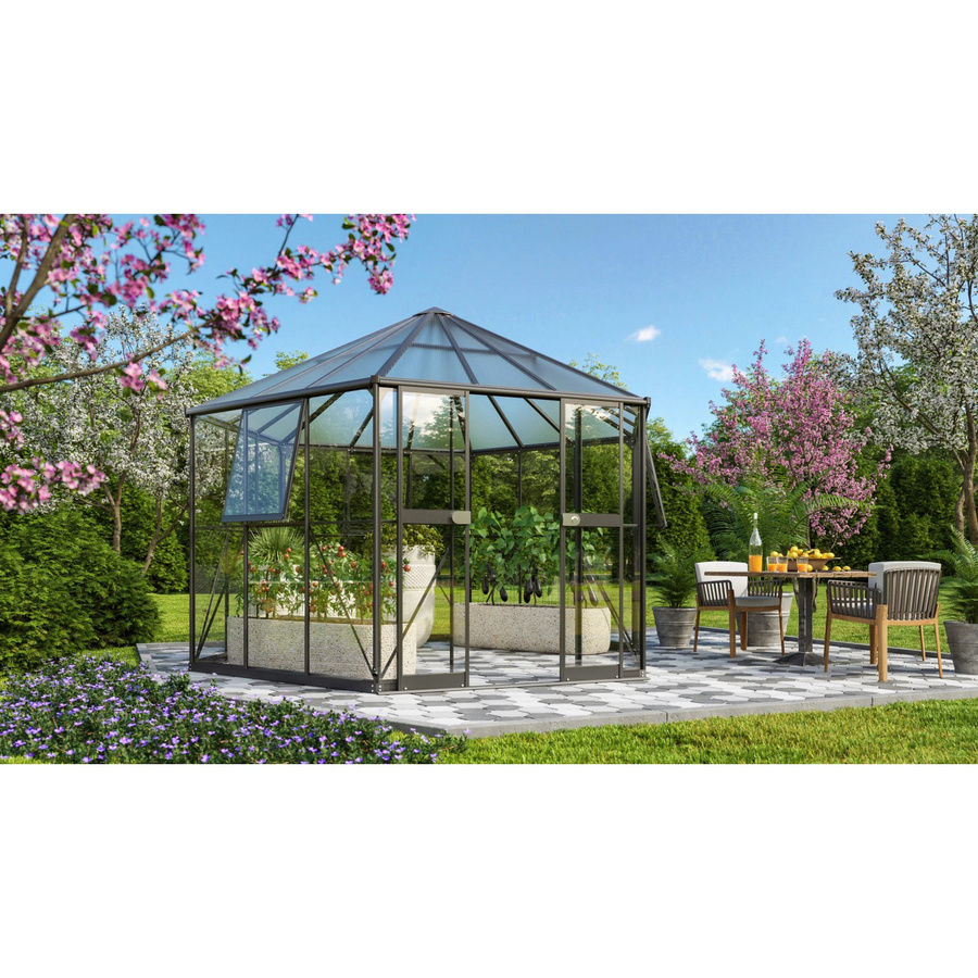 Vitavia Gewächshaus Galaxis 9000 Schwarz mit 9 m² Anbaufläche, Kombiverglasung und Fundamentrahmen - Bild 3