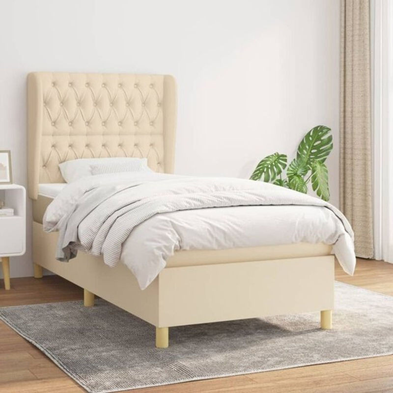 vidaxl Boxspringbett mit Matratze aus Stoff in Beige, B/B: 90 x 200 cm - Bild 1