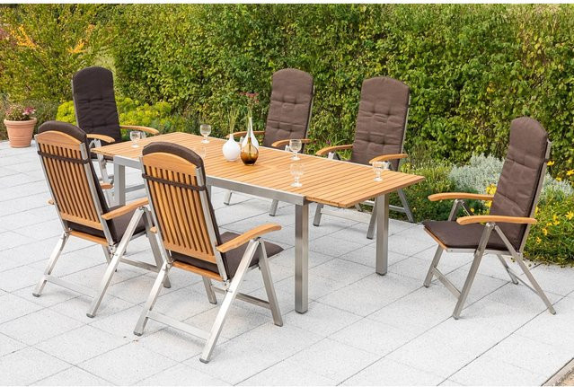Merxx Keros Gartentisch Set 13-teilig ausziehbar in Braun mit Edelstahl und Holz, B/T: 180 bis 240 x 100 cm - Bild 1