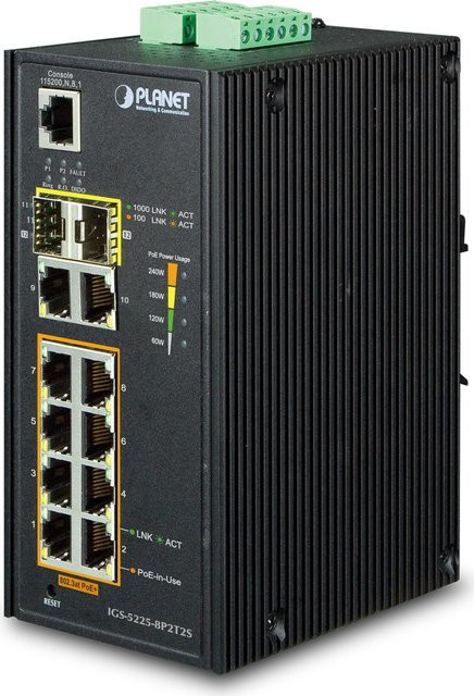 PLANET IGS-5225-8P2T2S Managed L2+ Gigabit Ethernet Netzwerk-Switch mit PoE in Blau-Weiß-Schwarz - Bild 1