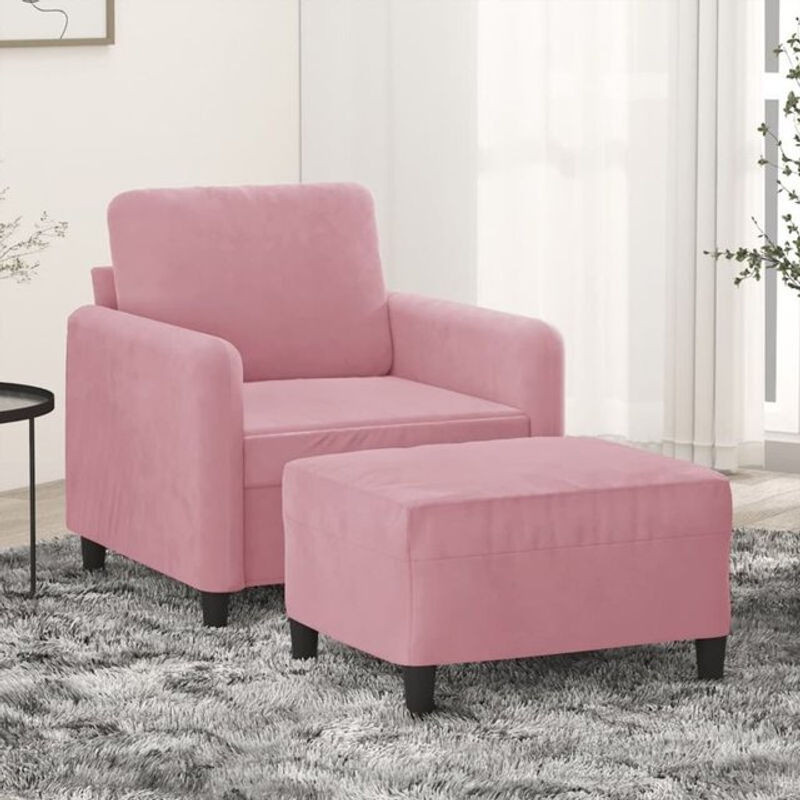 Modernes vidaxl Schlafsessel Set mit Hocker aus Samt in Rosa - Bild 1