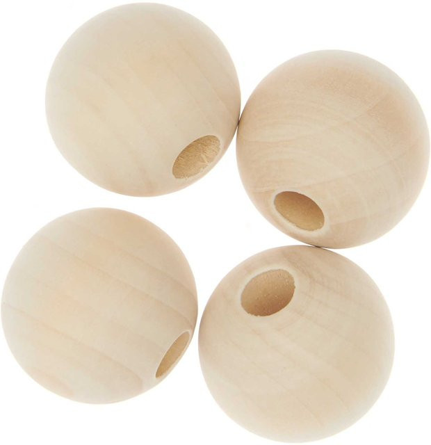 Rico Design Makramee Perlen aus Holz in Natur, 4 Stück, Durchmesser: 3,5 cm - Bild 1
