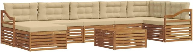 vidaXL Sofagarnitur 8-teilig aus Massivholz Akazie in Natur und Beige - Bild 1