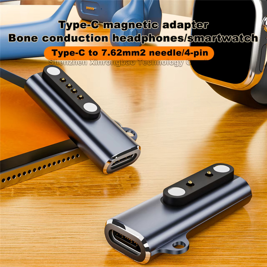 Magnetischer Ladeadapter für Shokz Knochenübertragungs-Headsets und Smartwatches, USB-C auf 7,62 mm, 2-polig oder 4-polig, Schwarz - Bild 2