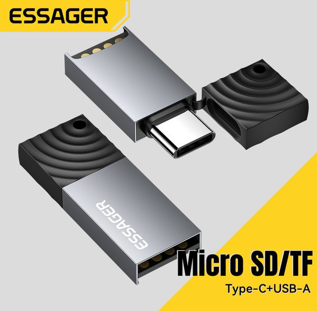 Essager 2-in-1 USB-Kartenleser für Micro SD und TF-Karten, USB-A zu SD-Kartenleser in Grau - Bild 1