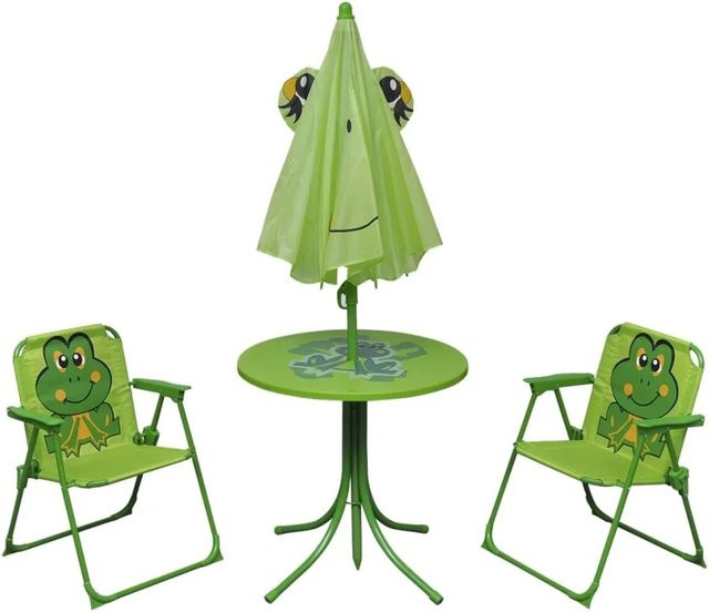 vidaXL 3-tlg Garten-Bistro-Set für Kinder mit Sonnenschirm in Grün aus Stahlrohr und Textilgewebe - Bild 1