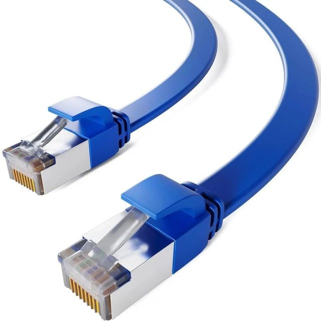 hb-digital CAT 7 Flachkabel RJ45 LAN Ethernet Kabel Blau, Länge: 0,5 m - Bild 1