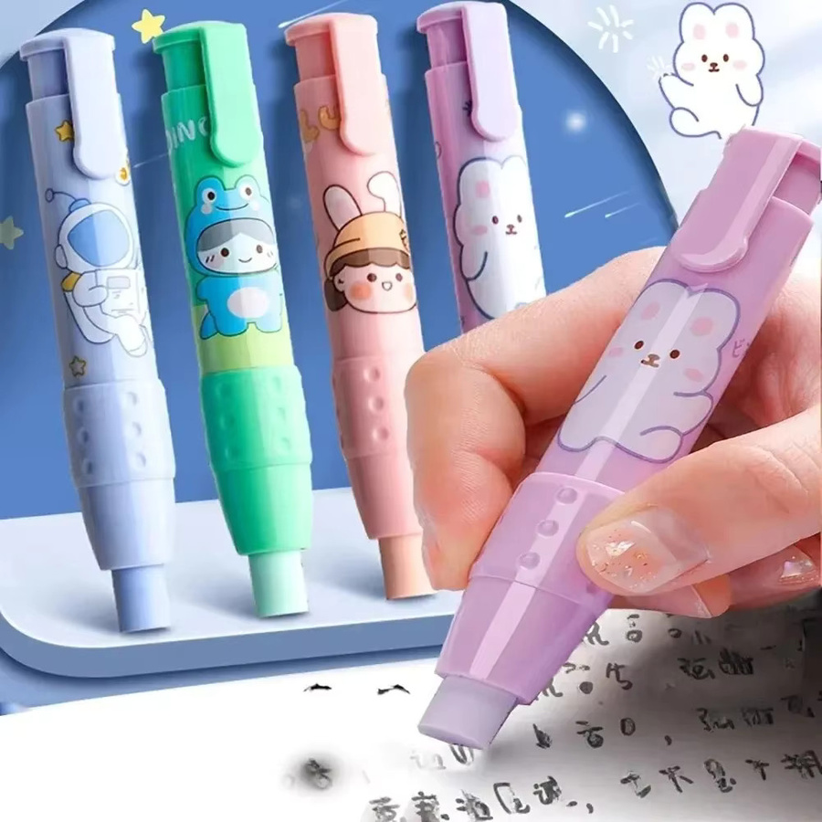 4er-Set Kissbuty Radiergummi Set, einziehbar und austauschbar, mehrfarbig, krümelfrei für Schule, Büro und Design - Bild 2