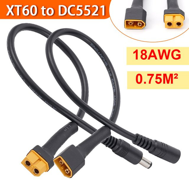 DC 5,5 x 2,1 mm auf XT60 Adapter Set mit 18AWG Silikonkabel, Männlich und Weiblich, Schwarz - Bild 1