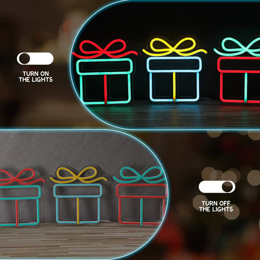 3-teiliges dimmbares Neonschild mit Weihnachtsgeschenkboxen in Multicolour als USB-Wanddeko für Wohnzimmer und Schlafzimmer - Bild 3