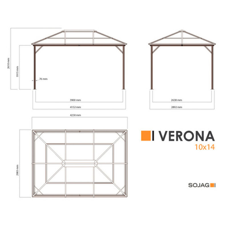 Sojag Aluminium-Pavillon Verona in Anthrazit mit Polycarbonat-Doppelstegplatten, B/T/H: 423 x 298 x 250 cm - Bild 2