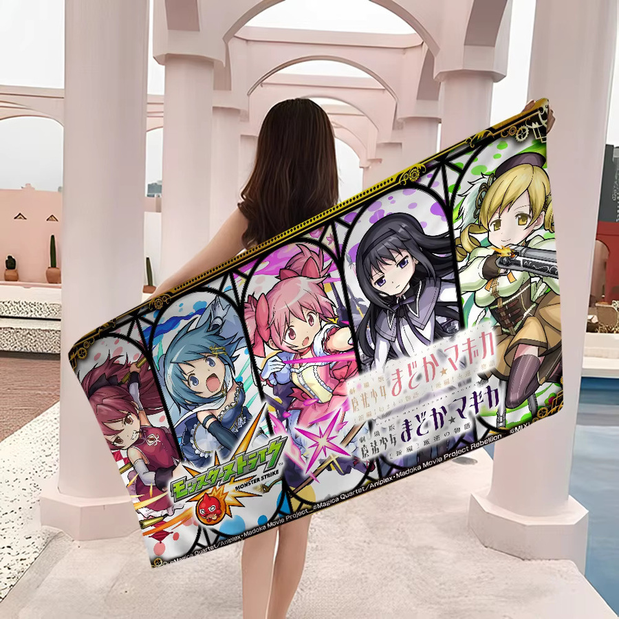 Saugfähiges Anime Puella Magi Madoka Magica Strandtuch für Kinder aus Mikrofaser und Baumwolle, Mehrfarbig - Bild 5