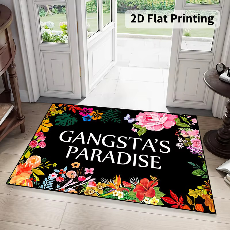VIKAMA Gangster Paradise Tropical Floral Willkommens-Fußmatte, rutschfest und maschinenwaschbar, B/T: 60 x 40 cm, Mehrfarbig - Bild 2