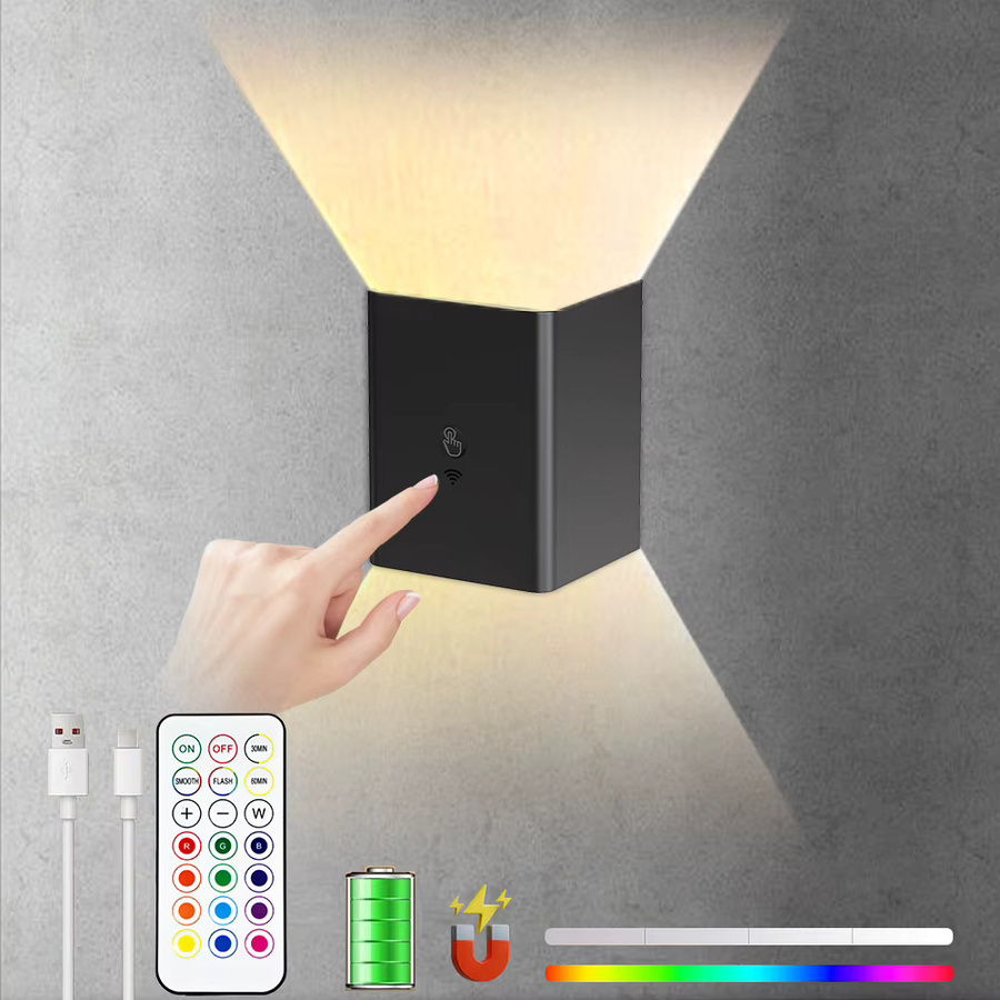 UMEXUS 2er Set RGB Wireless LED Wandleuchten in Schwarz mit stufenloser Dimmung, Up-and-Down-Lichteffekt und wiederaufladbarem 4000mAh Akku - Bild 5