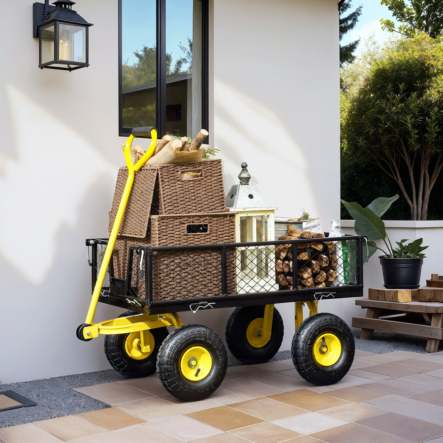 Outsunny Gartenwagen aus Stahl mit abnehmbaren Seiten und 180 Grad drehbarem Griff, Schwarz und Gelb - Bild 2