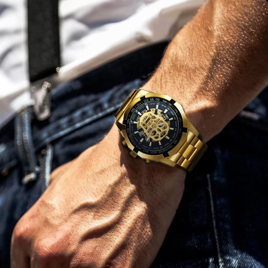 WINNER Sports Armbanduhr, Automatik, Totenkopf-Leuchtzifferblatt, Edelstahl, Herren - Bild 3