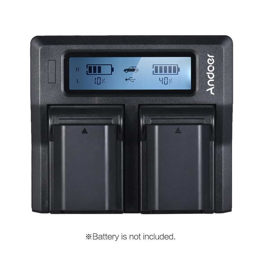 Andoer Zweikanal-LCD-Kamera-Akkuladegerät für Sony A7III A9 A7RIII A7SIII mit USB-Anschluss, Schwarz - Bild 4