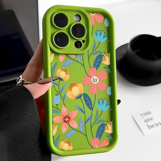Stoßfeste Silikonhülle mit buntem Blumenmuster für Apple iPhone in Grün - Bild 1