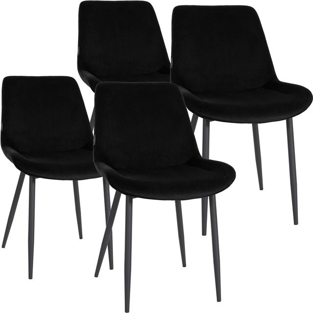CLP Esszimmerstühle 4er Set Victoria gepolstert mit Samtbezug und schwarzem Metallgestell - Bild 1