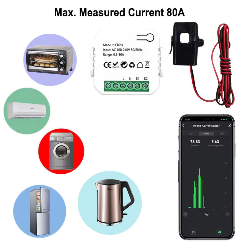 Smart Life WLAN-Energiezähler 80A mit Klemmstromwandler und App zur Stromverbrauchsüberwachung und Stromstatistik, MatSee Plus - Bild 5