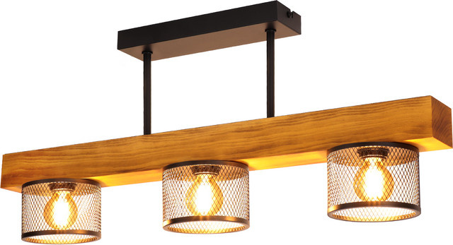 Cliheet Deckenleuchte im Vintage-Industriestil mit 3-flammigem Holzkäfig in Braun und Schwarz, E14-Fassung - Bild 1