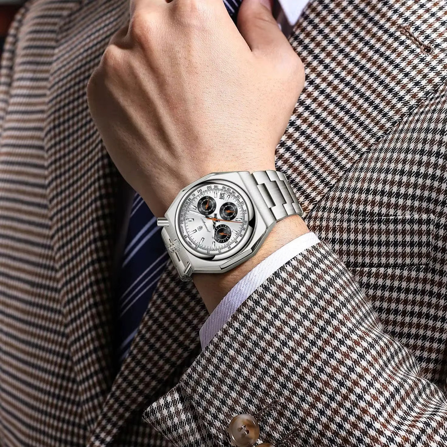 POEDAGAR Chronograph, Quarz, Edelstahl, Silber, Herren - Bild 6