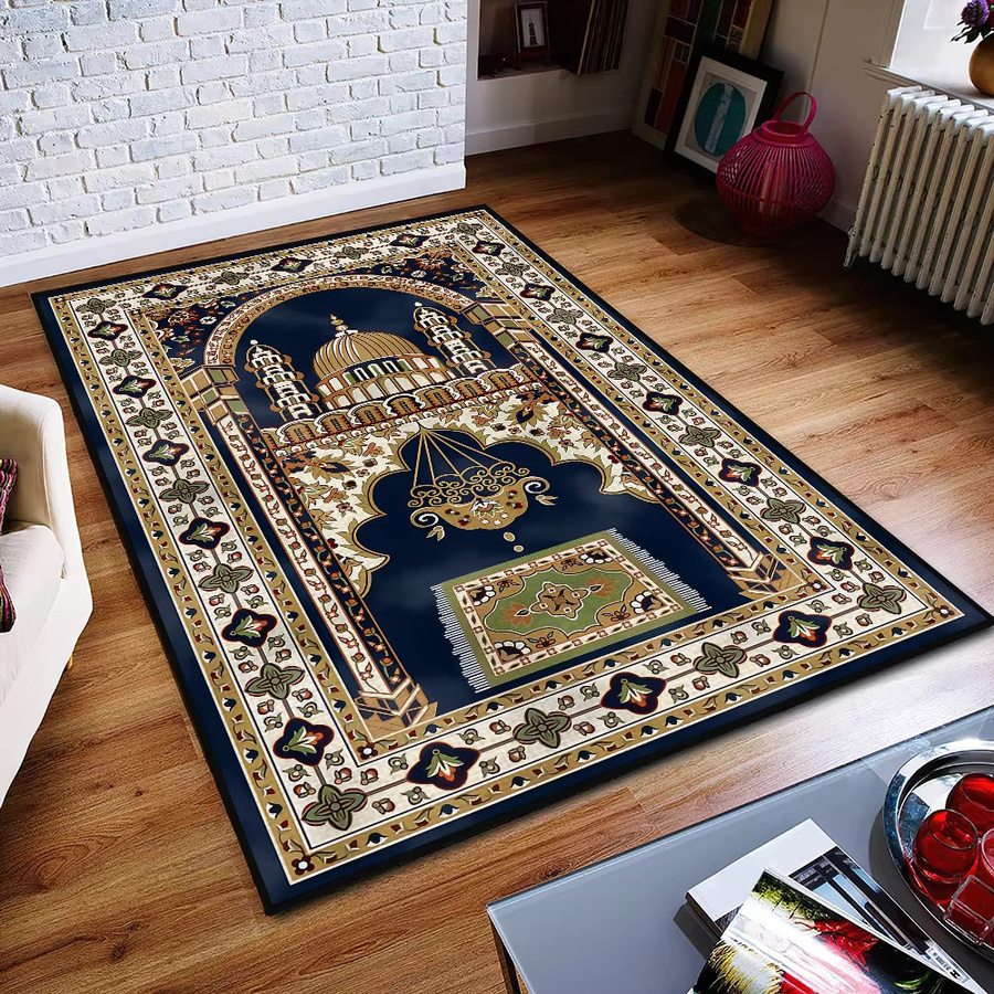 Handgefertigter, rutschfester Teppich mit orientalischem islamischem Muster in Blau für Wohnzimmer, Küche oder Schlafzimmer - Bild 2