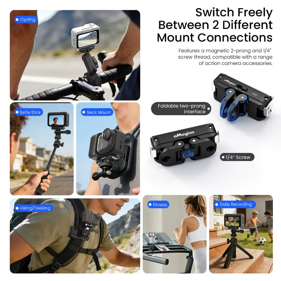 aMagisn Metall-Schnellverschluss-Halterung 2.0 für Insta360 GO Ultra in Schwarz mit Sicherheitsverriegelung und Anti-Shake-Stabilisierung - Bild 6