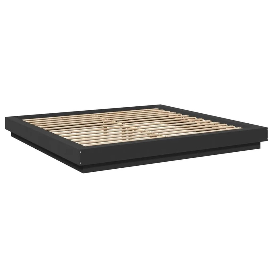vidaXL Bettgestell mit LED-Unterbettbeleuchtung und USB-Ladeport in Schwarz aus Holzwerkstoff, B/T/H: 180 x 200 x 23 cm - Bild 2