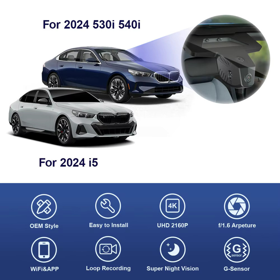 Fitcamx 4K Dashcam für BMW 5er Serie I5 530i 540i G60 (2024-2027), UHD Videorekorder mit App-Steuerung, Schwarz - Bild 4