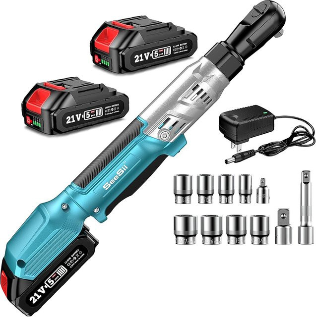 SEESII 21V Akku Elektrischer Ratschenschlüssel 3/8 Zoll mit 90NM Drehmoment und 200RPM in Blau - Bild 1