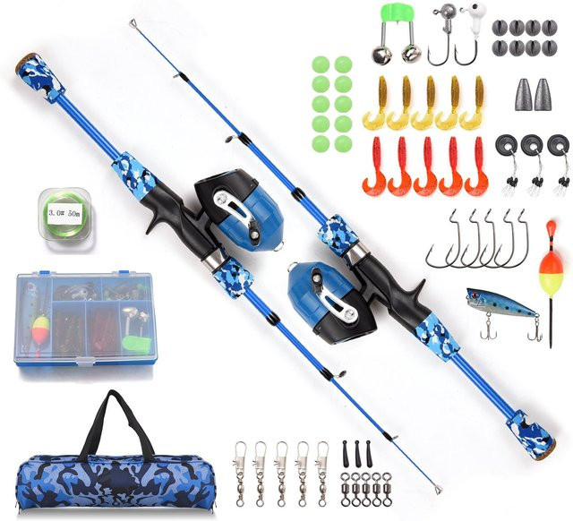 GoolRC Angelrute und Rolle Combo Komplettset, Teleskop Casting Rute Pole mit Spincast Rolle, 1,2m, blau - Bild 1