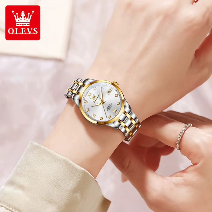 OLEVS Armbanduhr, Automatik, Edelstahl, Datum, Weiß, Damen - Bild 1