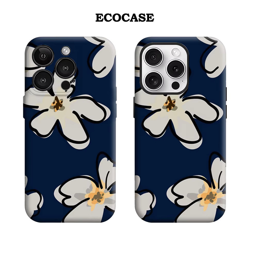 Marineblaue iPhone Hülle mit floralem Design für Apple iPhone 17 16 15 14 13 12 11 Pro Max Plus mit doppellagiger Rückseite - Bild 2