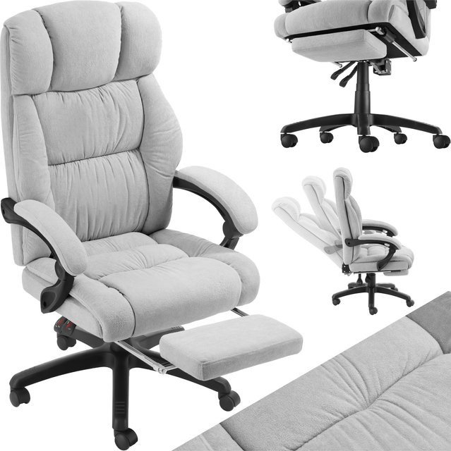 tectake Bürostuhl Jillien in Grau mit weichem Velours, ergonomische Form, verstellbare Rückenlehne und ausklappbare Fußstütze, B/T/H: 118 x 64 x 115 cm - Bild 1