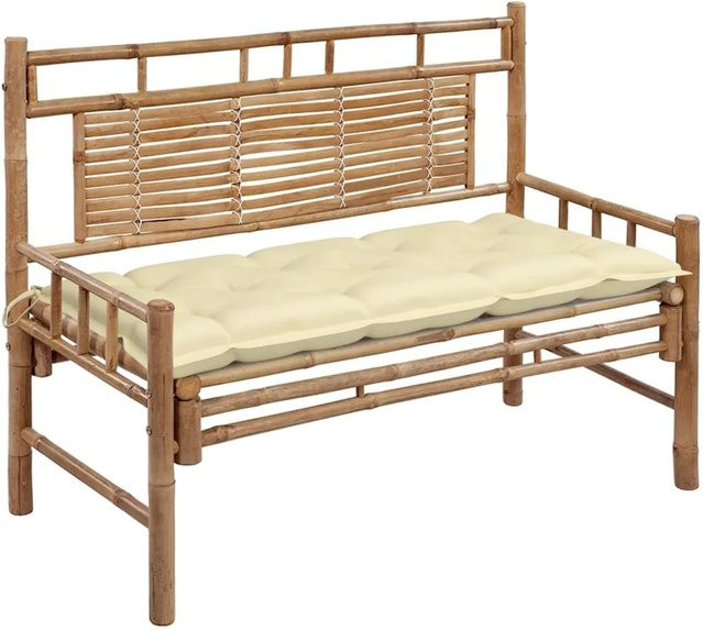 furnicato Gartenbank aus Bambus mit Auflagen in Weiß und Beige - Bild 1
