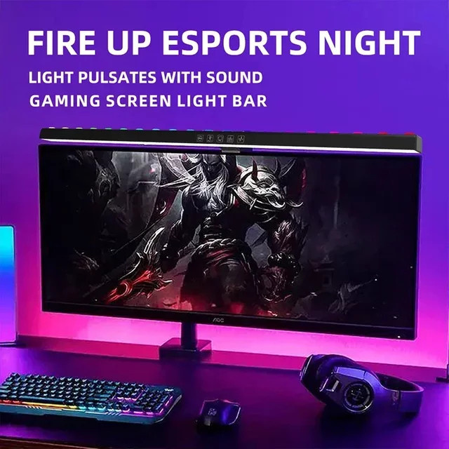 LINYILIGHT RGB LED Monitorleuchte Schwarz mit Dimmfunktion für Gaming und Home Office - Bild 1
