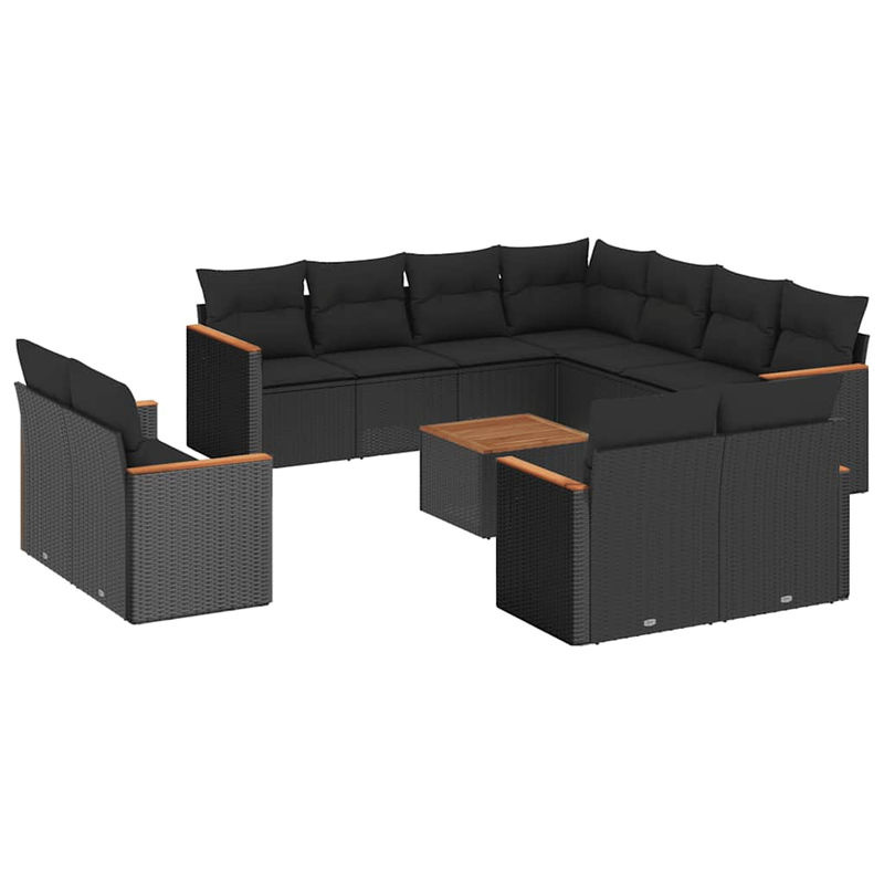 Vidaxl Gartenmöbel-Set aus Polyrattan mit Kissen, 12-teilig, Schwarz - Bild 3