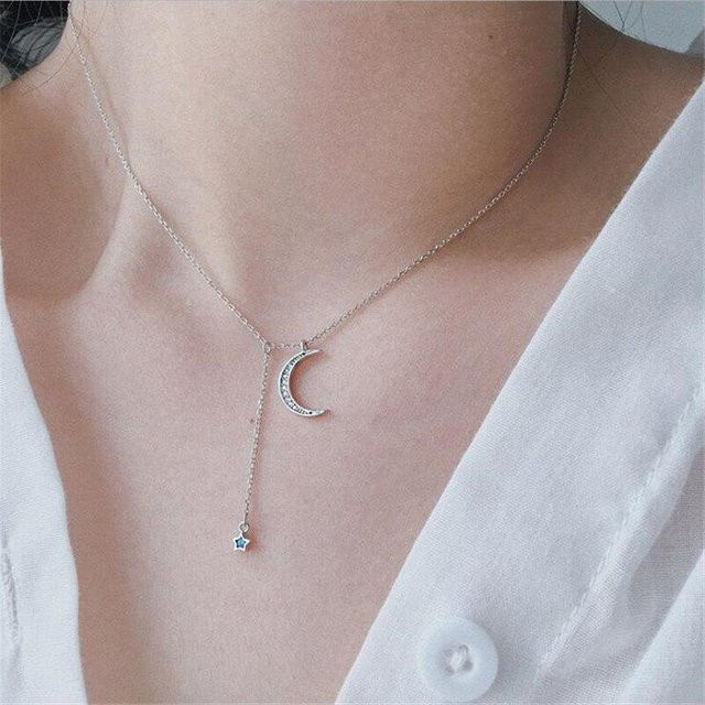 YIRAN Jewelry Halskette, 925 Sterling Silber, Mond und Stern, Kristall, Damen - Bild 1