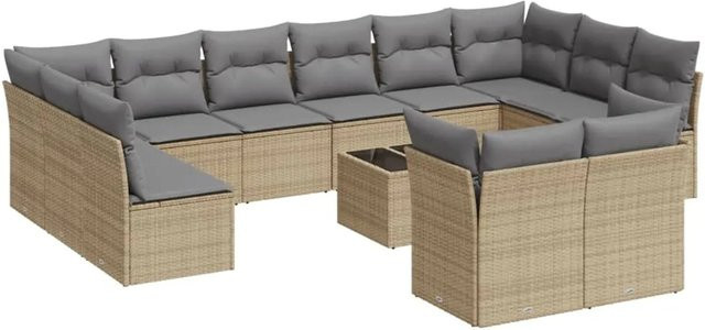 vidaXL 13-teilige Garten-Sofagarnitur aus Poly-Rattan mit Kissen in Beige und Hellgrau - Bild 1
