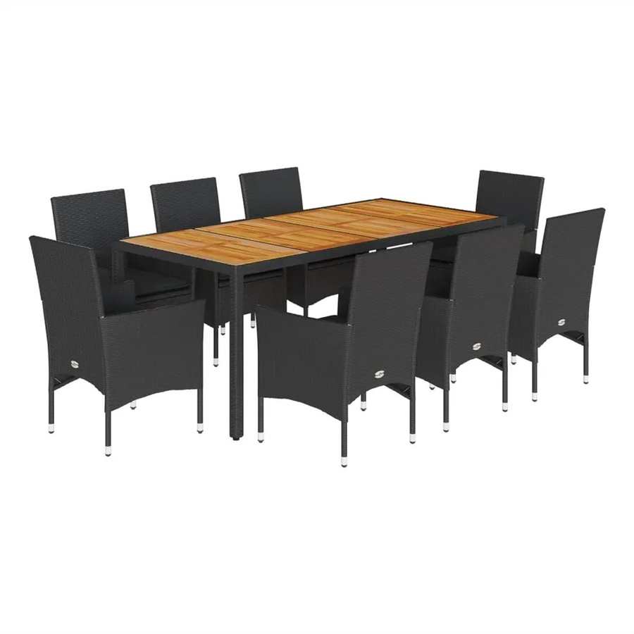 vidaXL 9-teilige Garten-Essgruppe aus Poly-Rattan und Akazienholz in Schwarz mit Kissen - Bild 2