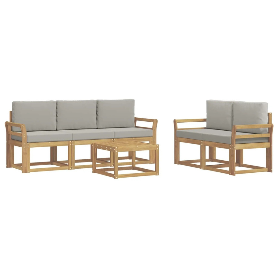 vidaXL Outdoor-Sofagarnitur 6-teilig aus Akazienholz in Weiß und Hellgrau mit Polsterkissen B/T/H: 59 x 59 x 37 cm - Bild 2