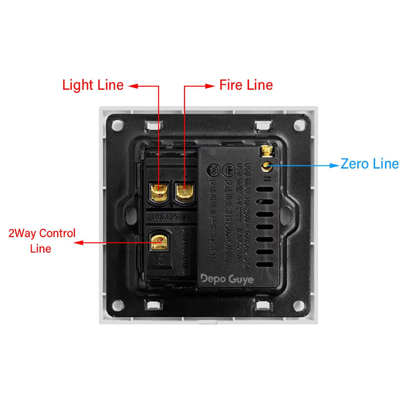 Depo Guye Lichtschalter mit 2 USB-Ladebuchsen und LED-Licht, 1 Gang 2-Wege, Weiß - Bild 3