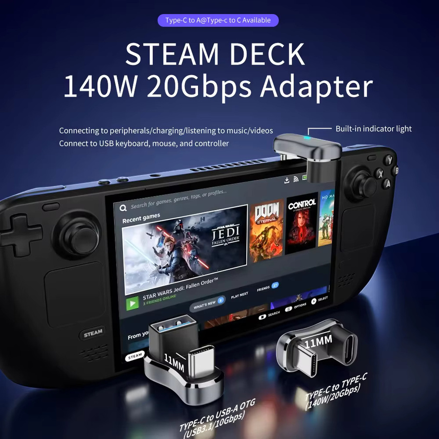 BSN 180-Grad-Winkel USB-C-Adapter Typ C Stecker auf Buchse mit 20Gbps und 140W PD Schnellladefunktion für Steam Deck und PC - Bild 3